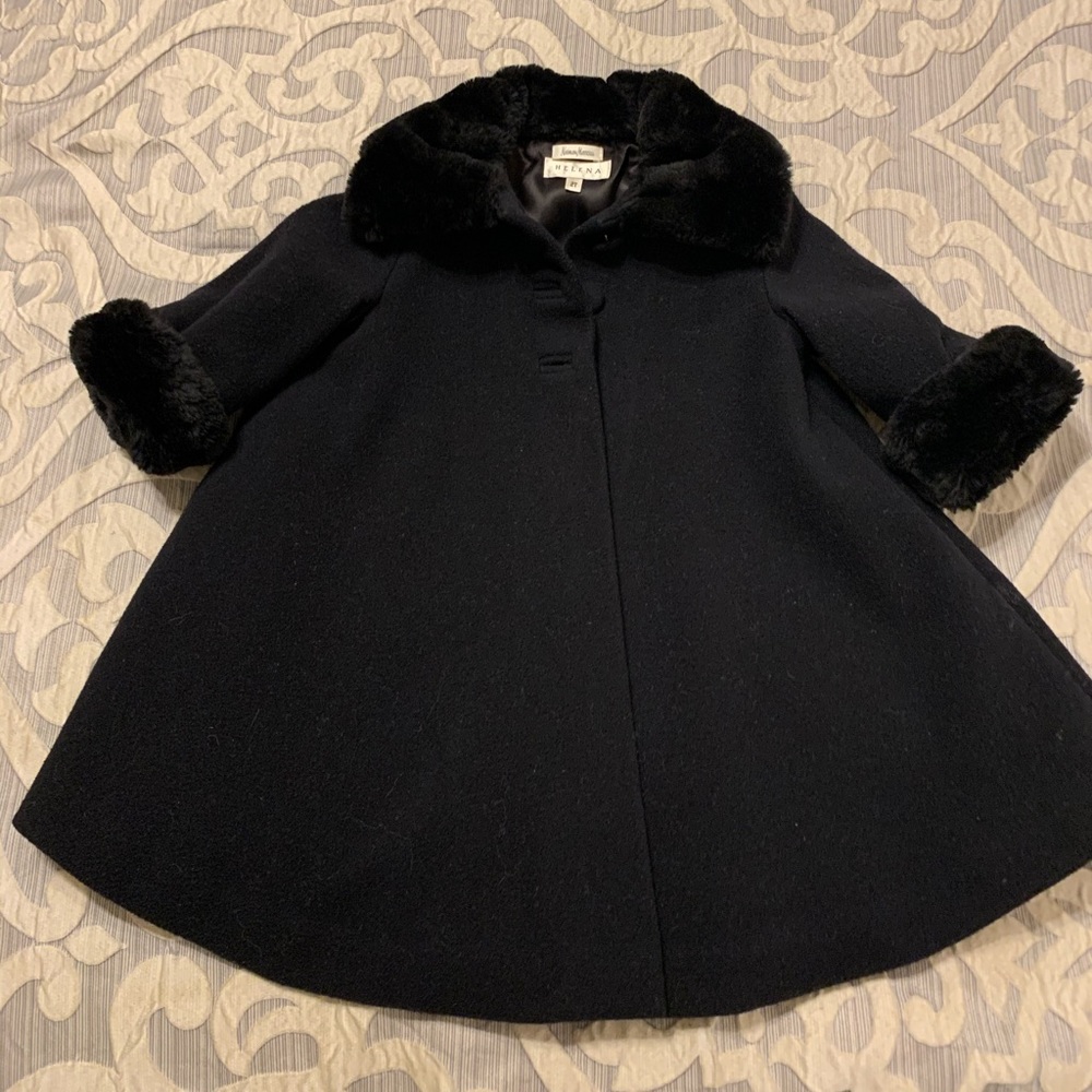 Neiman Marcus Helena 2T Wool Coat with faux fur